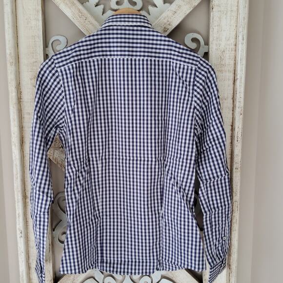 Pennington Bailes Women's Long Sleeve Button Down Cotton Blouse Navy Blue Plaid - Picture 4 of 7